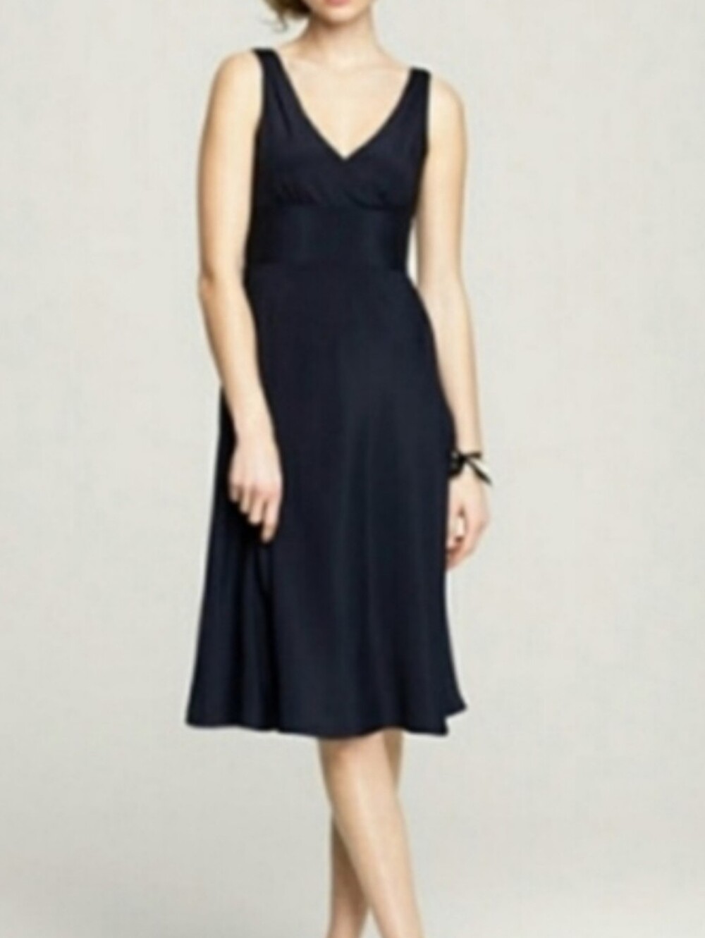 J. Crew Black Sleeveless 100% Silk  V-Neck Fit-and-Flare Dress